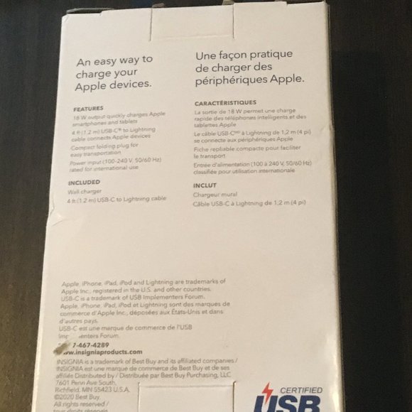 Insignia 18W Wall Charger with Lightning Cable - Picture 2 of 2